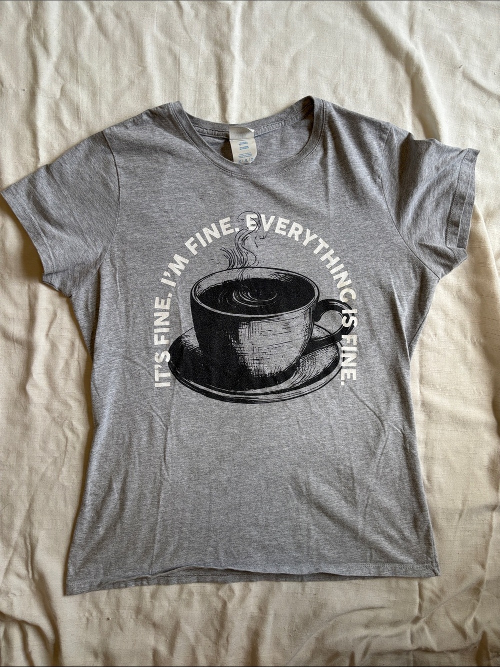 Gray Graphic Tee with Coffee Cup Print